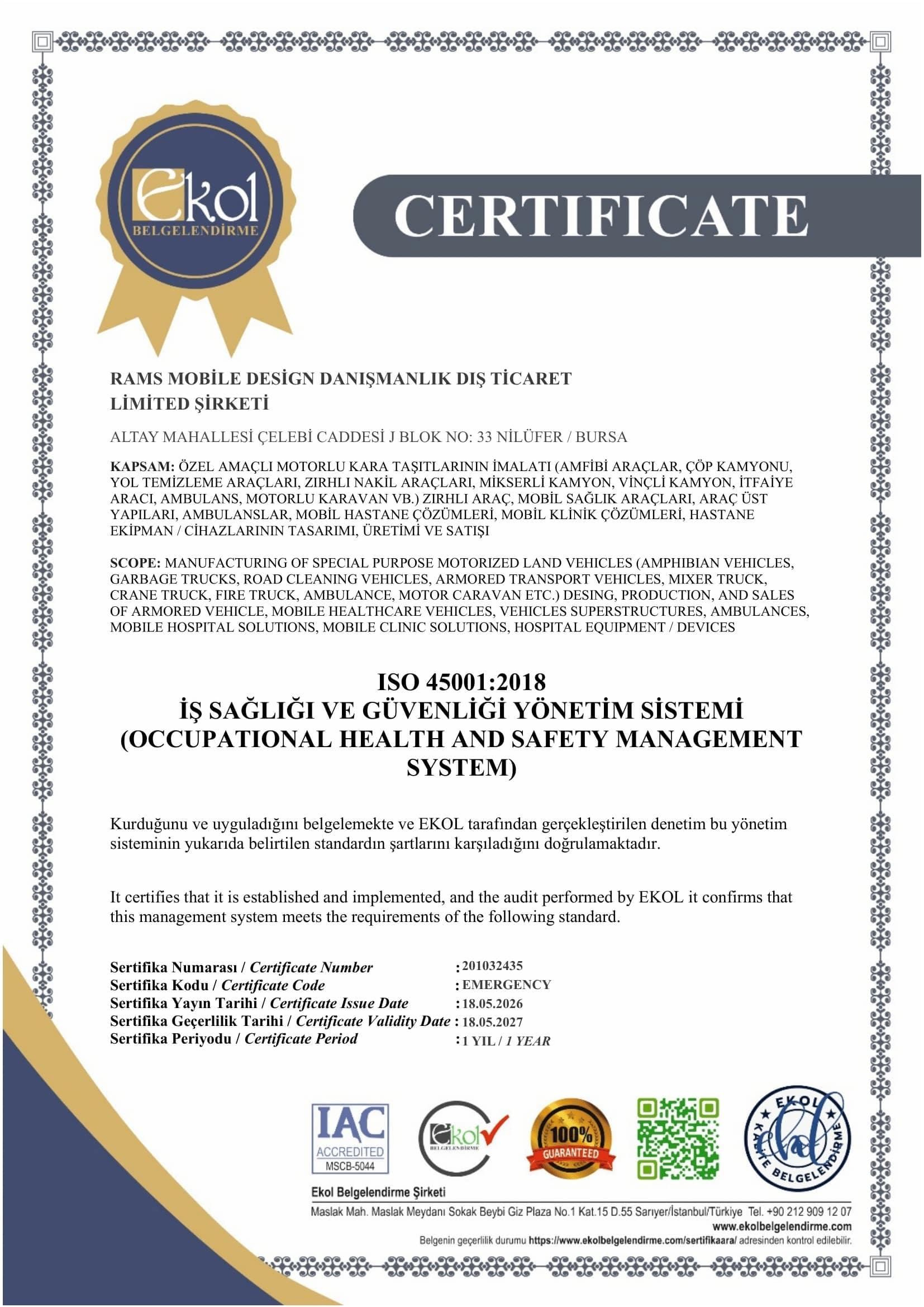 ISO 45001 Certificate