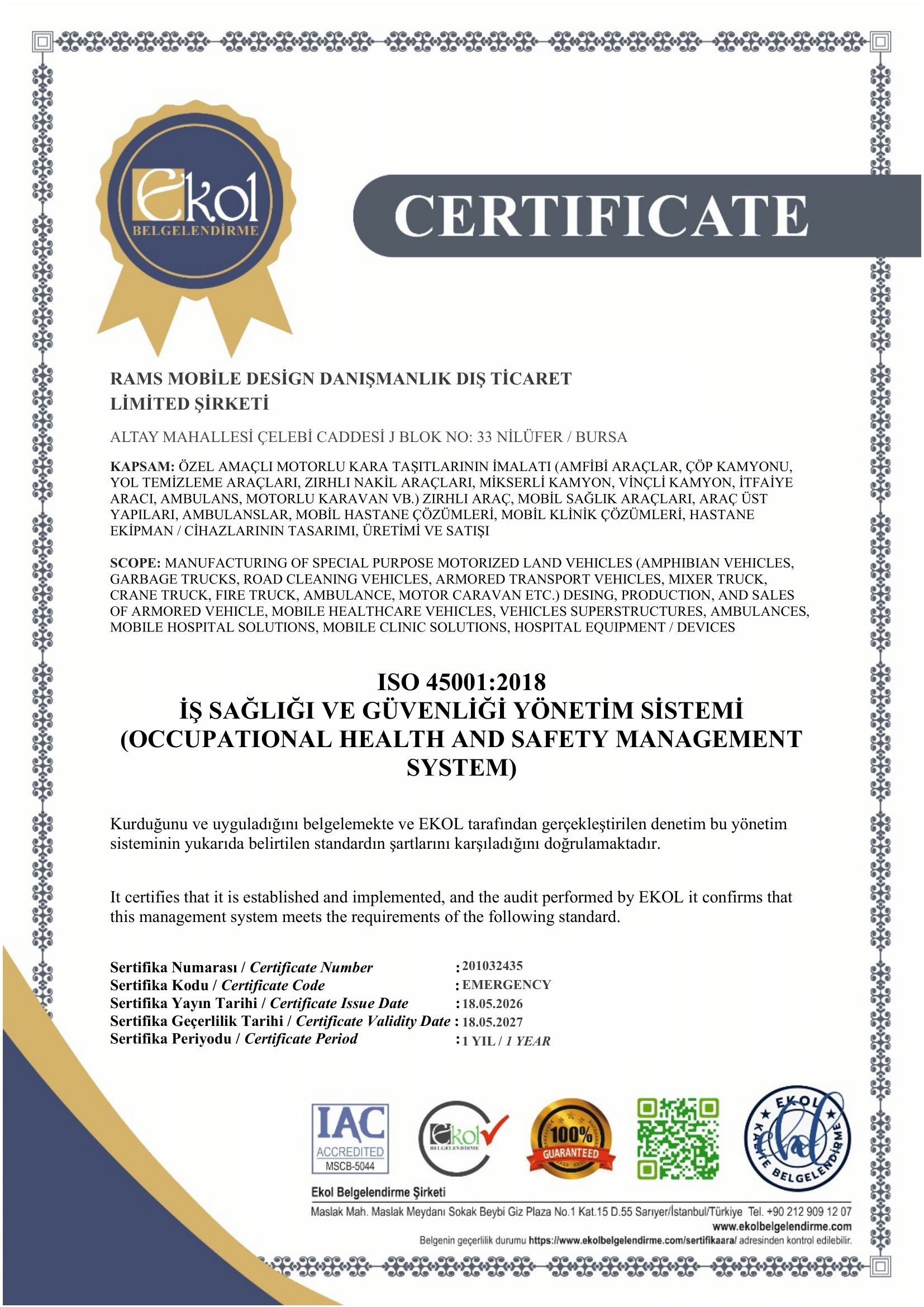 ISO 45001 Certificate